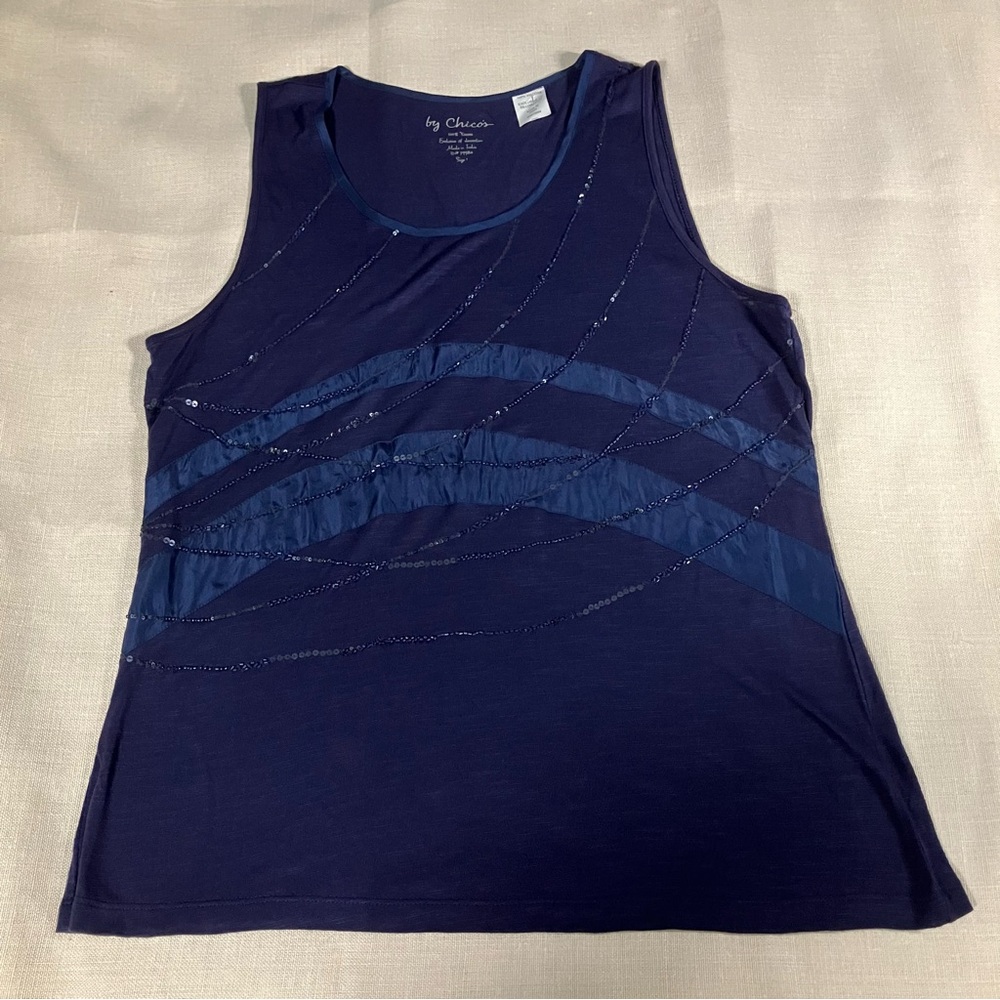 By Chicos navy blue embellished tank top Size 1